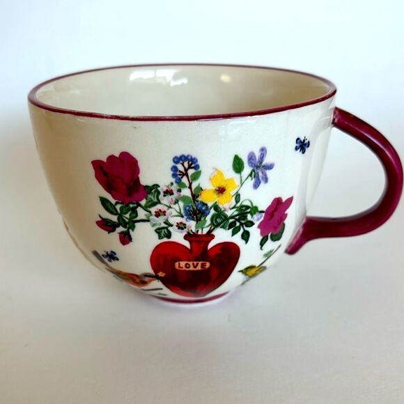 Anthropologie Nathalie Lete Titania Love Mug Cup Floral Red Heart - Picture 1 of 11